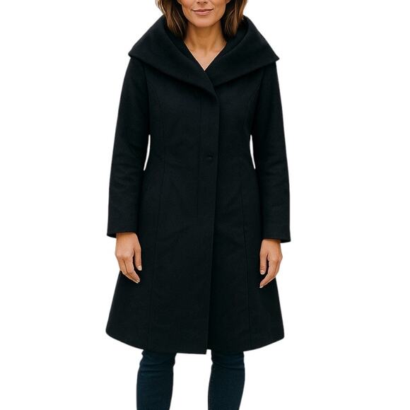 Cole Haan Single Breasted Wool Blend Long Coat Black Size 8 - Picture 2 of 8